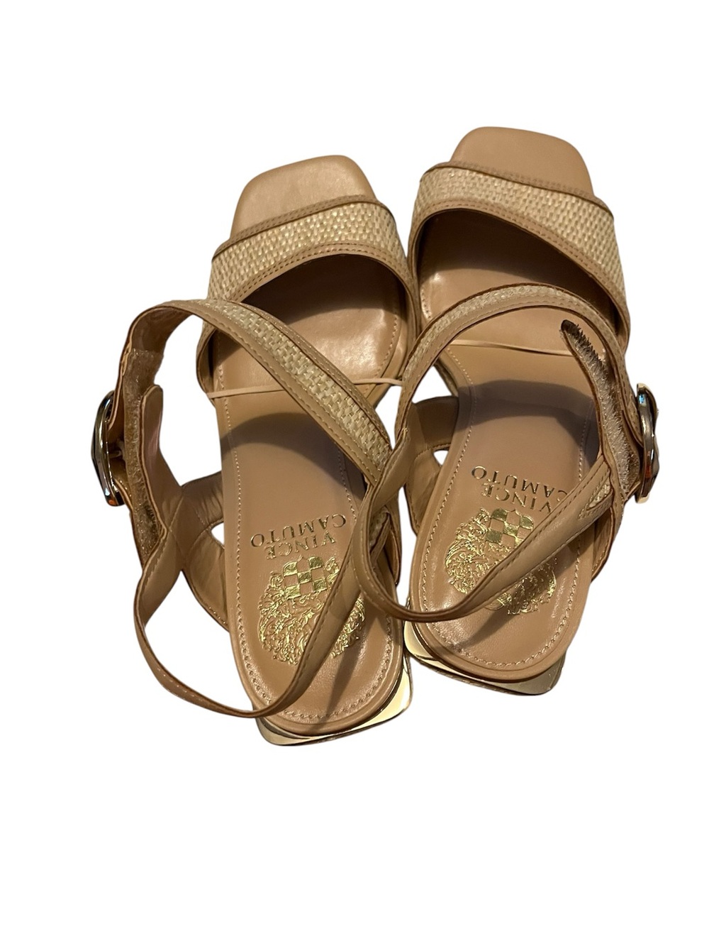 Vince Camuto Woven Strap Tan Leather Sandals with Ankle Buckle